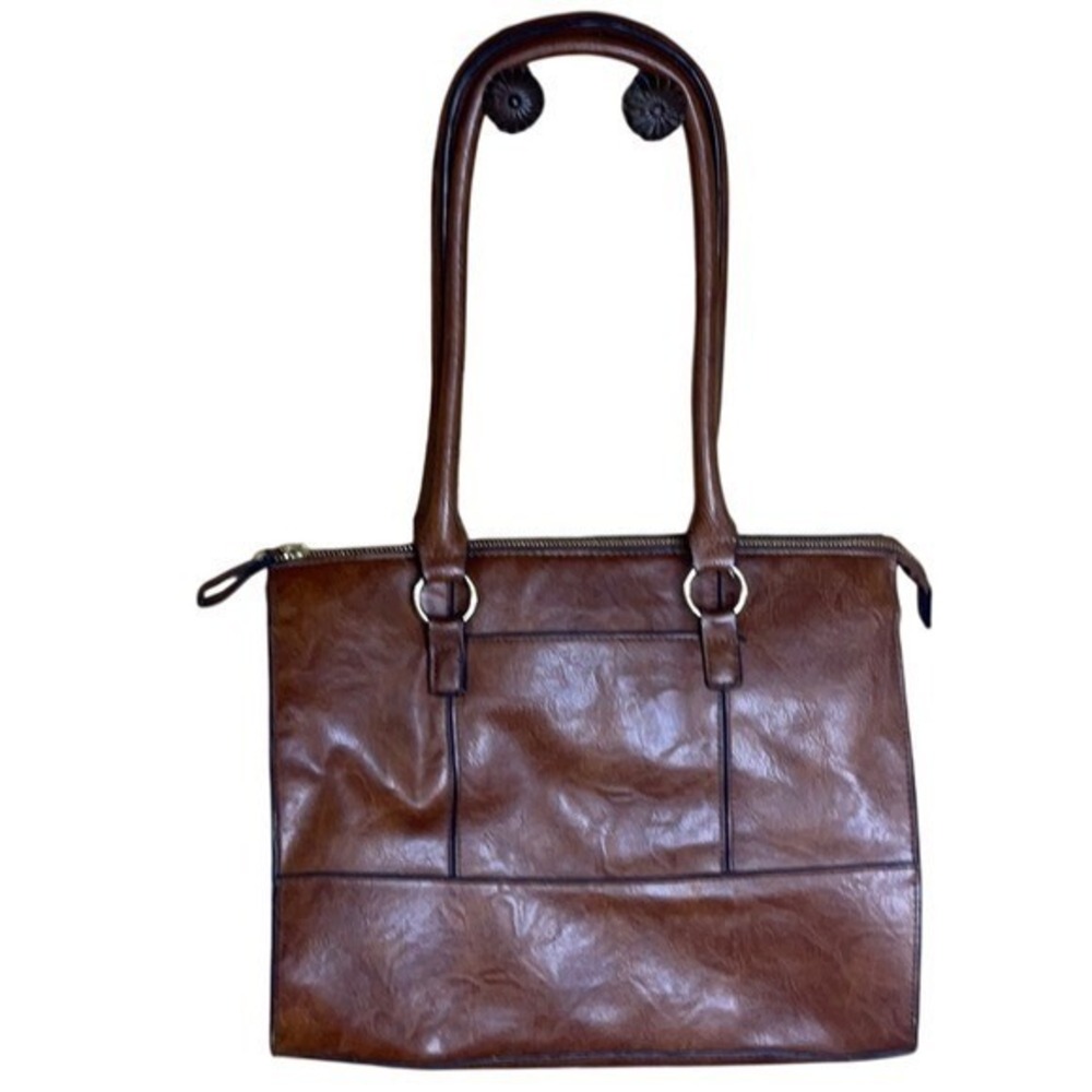 Bueno Brown Faux Leather Tote Shoulder Bag Gold Hardware Cognac Work Bag